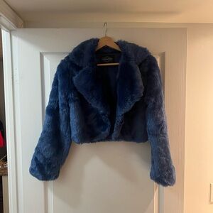 Elegant Blue Faux Fur Teddy Jacket